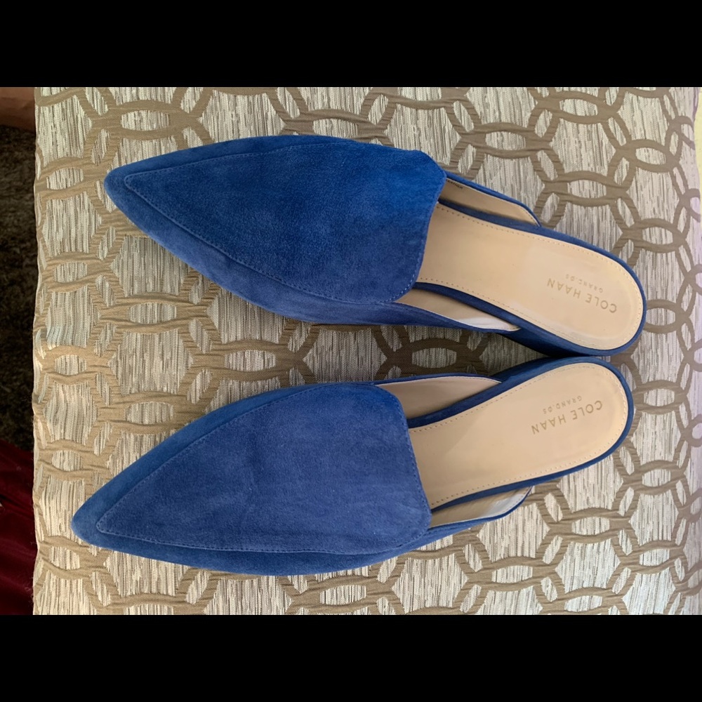 Designer French blue suede mules. Hampton cool!